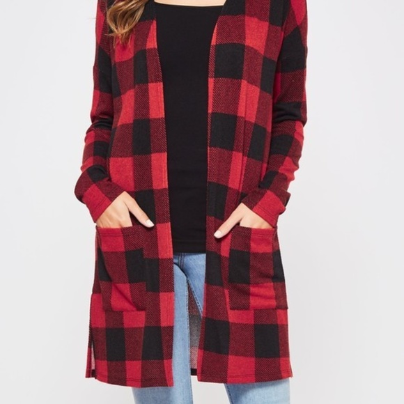new BEESON RIVER buffalo PLAID RED/BLK CARDIGAN wrap sweater  XS-3X MAGNOLIA - Picture 5 of 5